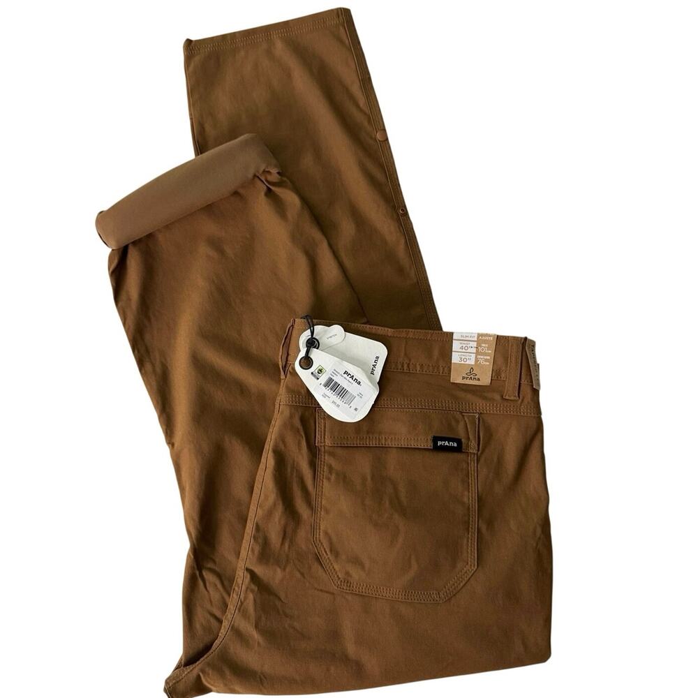 Prana Mens Tech Pant Stretch Zion II 40x30 Slim Tapered Leg Sepia/ Rust NWT $95
